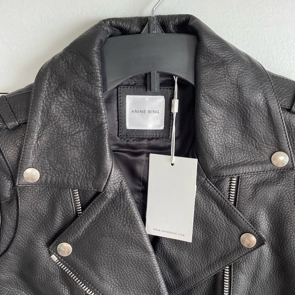NWT Anine Bing Cropped Moto Leather Jacket in Black Size XS - Picture 5 of 11